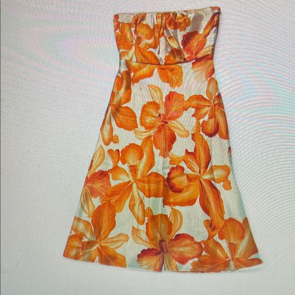 Floral Strapless Dress in Orange and Cream